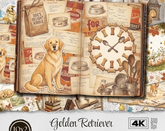 Kit diario di scarto Golden Retriever - Effimere stampabili vintage con cani / Carta per album da scaricare digitalmente - 10 pagine di lavoretti per amanti dei cani