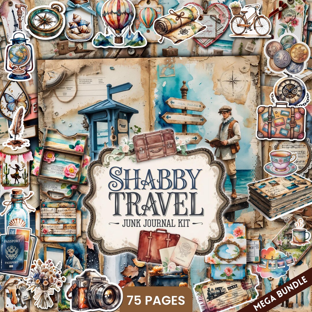Shabby Travel Junk Journal Kit | Digital Download Printable Ephemera ...