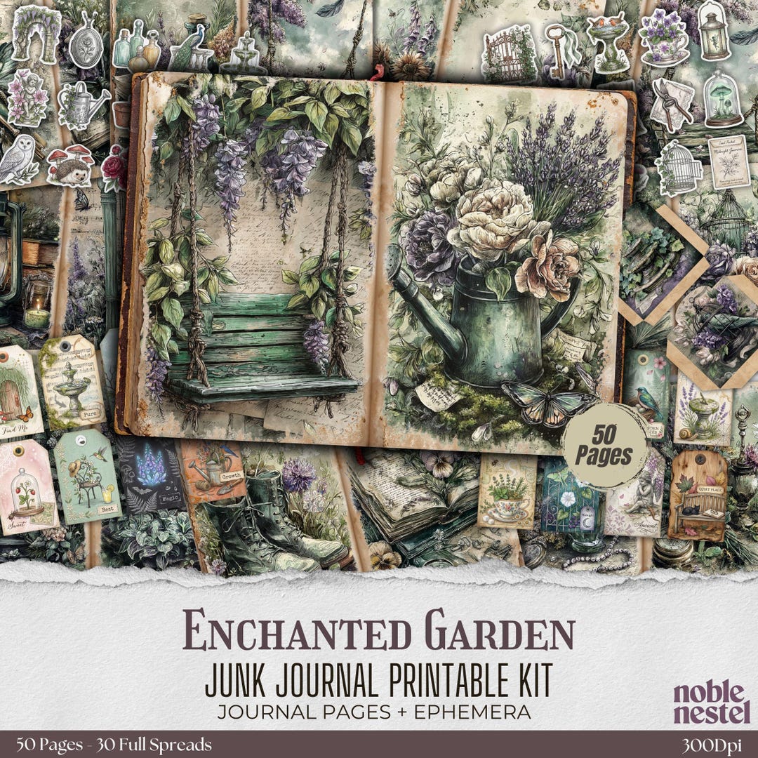 Enchanted Garden Junk Journal Kit | Printable Ephemera, Floral Pages ...