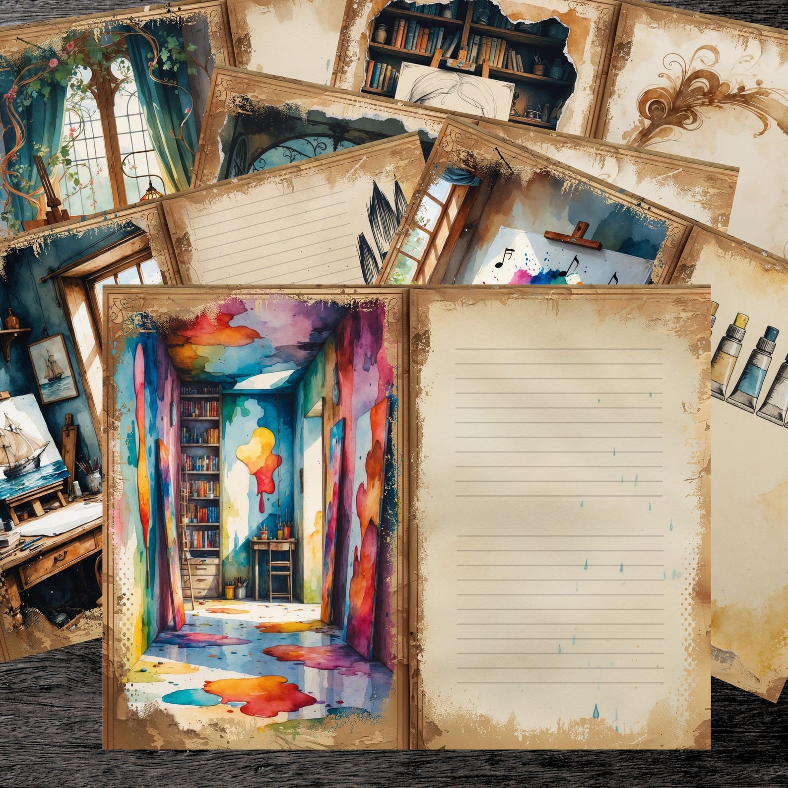 Painter's Room Junk Journal Kit: Vintage Ephemera, Floral Papers ...