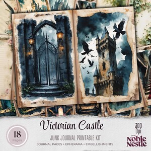 Afdrukbare kit Victoriaans kasteel Junk Journal | Bouwpakket | Opvouwbare folio's | Plakboekkit | Gotisch dagboek | Ephemera-kit | Digitale download
