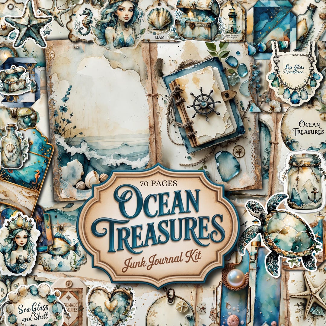 Ocean Treasures Junk Journal Kit: Nautical Ephemera, Scrapbook DIY ...