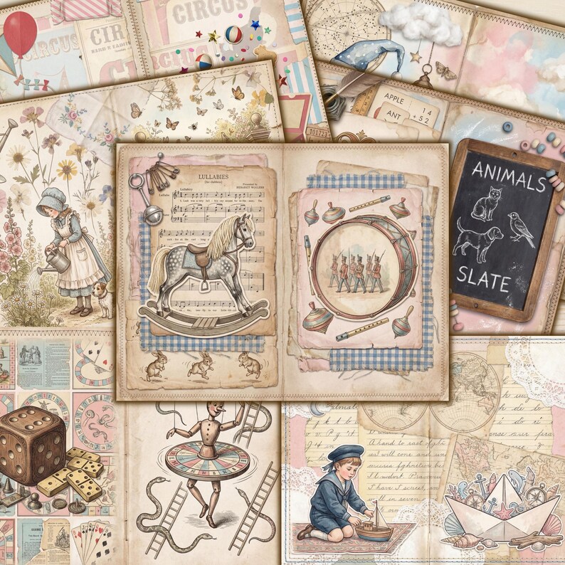 Nursery Junk Journal Pages Kit | Children's World 4K Digital Paper Pack ...