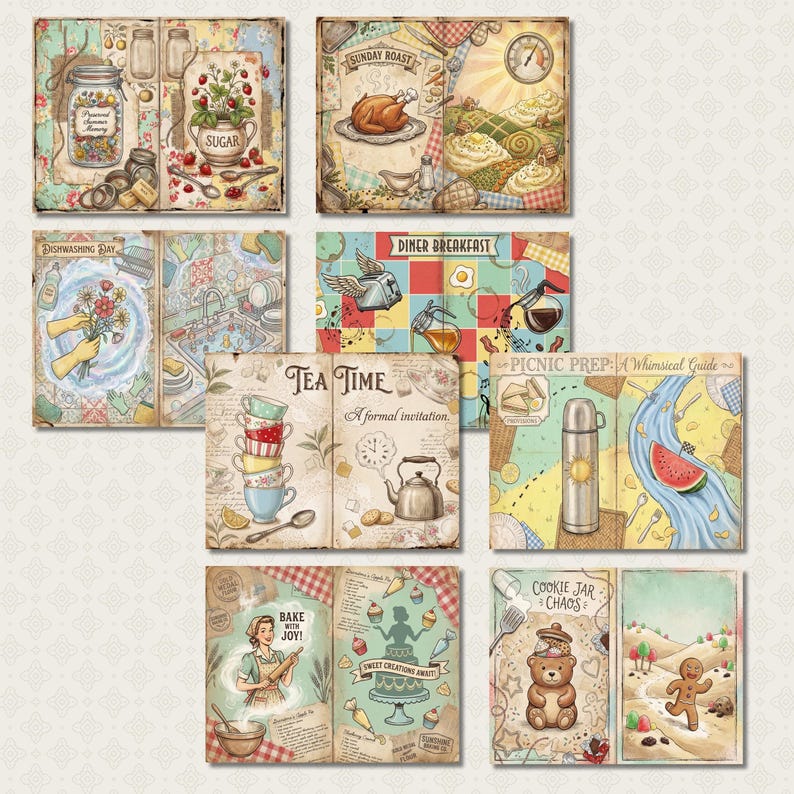 Retro Kitchen Junk Journal Kit - Vintage Printable Scrapbook Paper ...