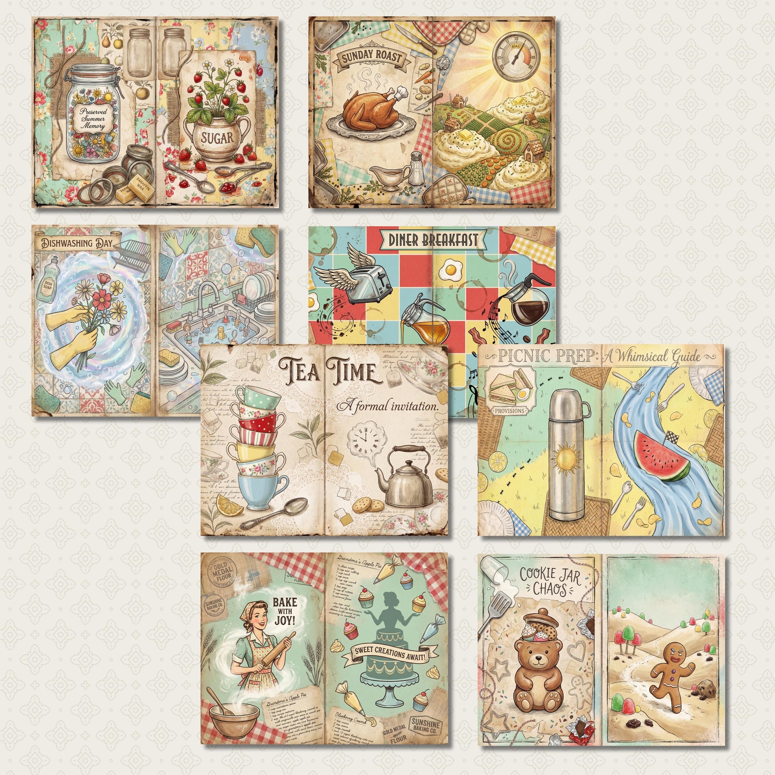 Retro Kitchen Junk Journal Kit - Vintage Printable Scrapbook Paper ...