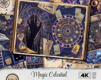 Magic celestial Junk Journal Pages Kit | Digital Download Ephemera | Vintage Scrapbook Paper Printable Sheets