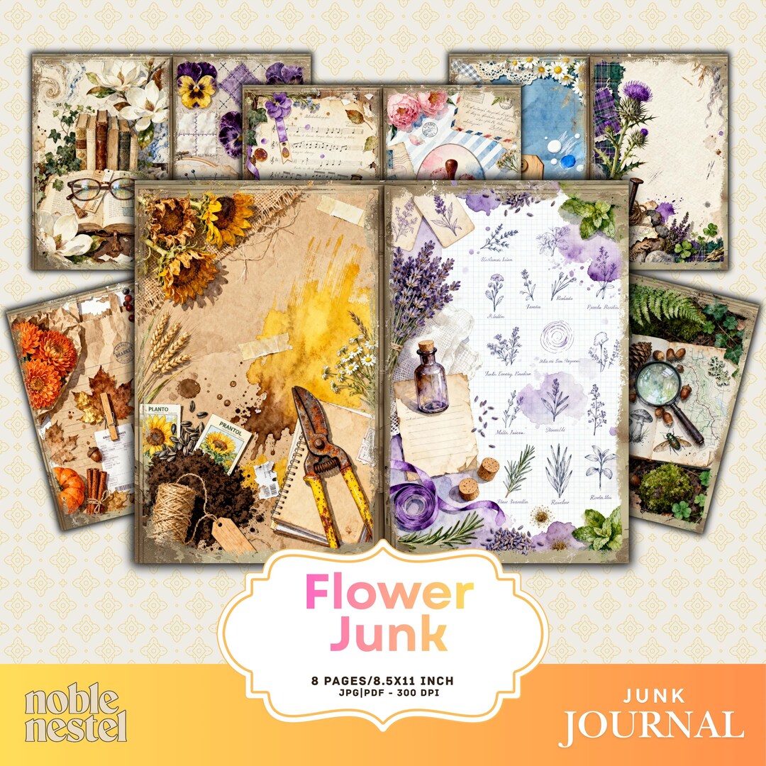 Vintage Flower Junk Journal Digital Download | Printable Ephemera Kit ...