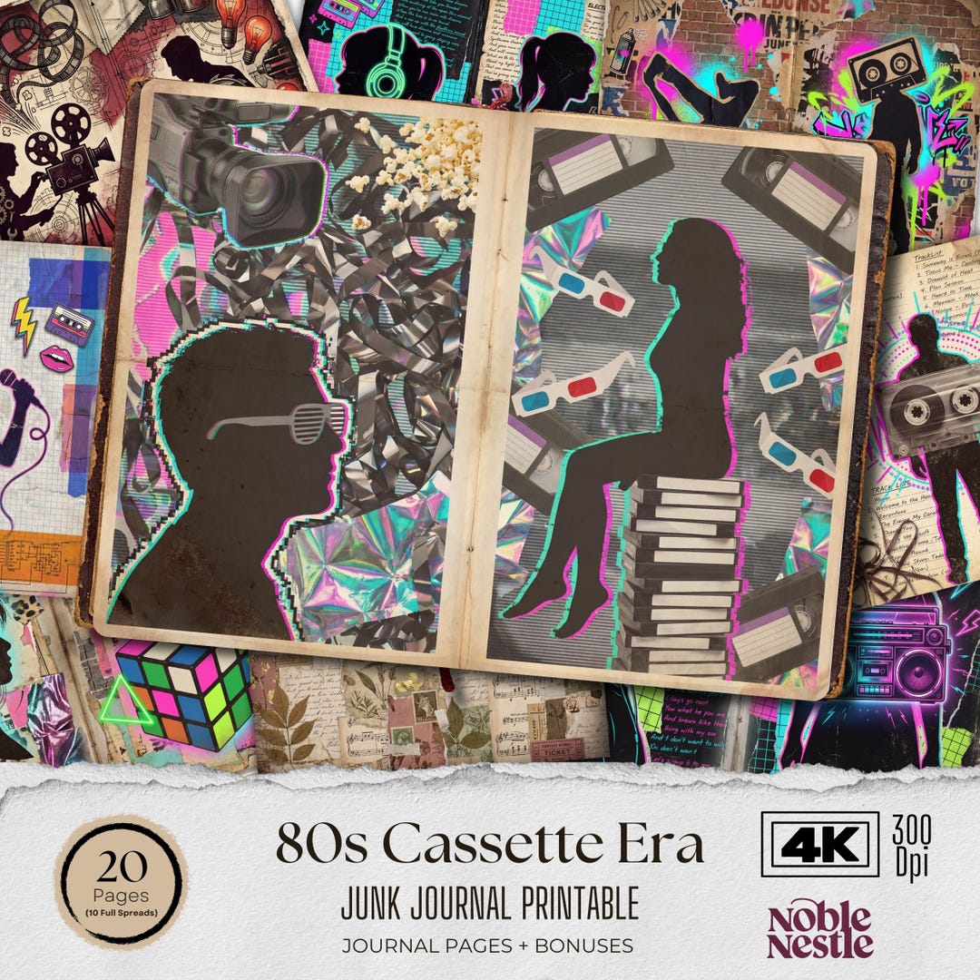 80s Cassette Era Junk Journal Pages | Retro Digital Paper (PDF & JPG ...