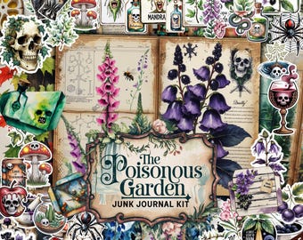 Poisoner's Garden Junk Journal Kit | Dark Botanical, Witchy Stickers (Digital Printable)