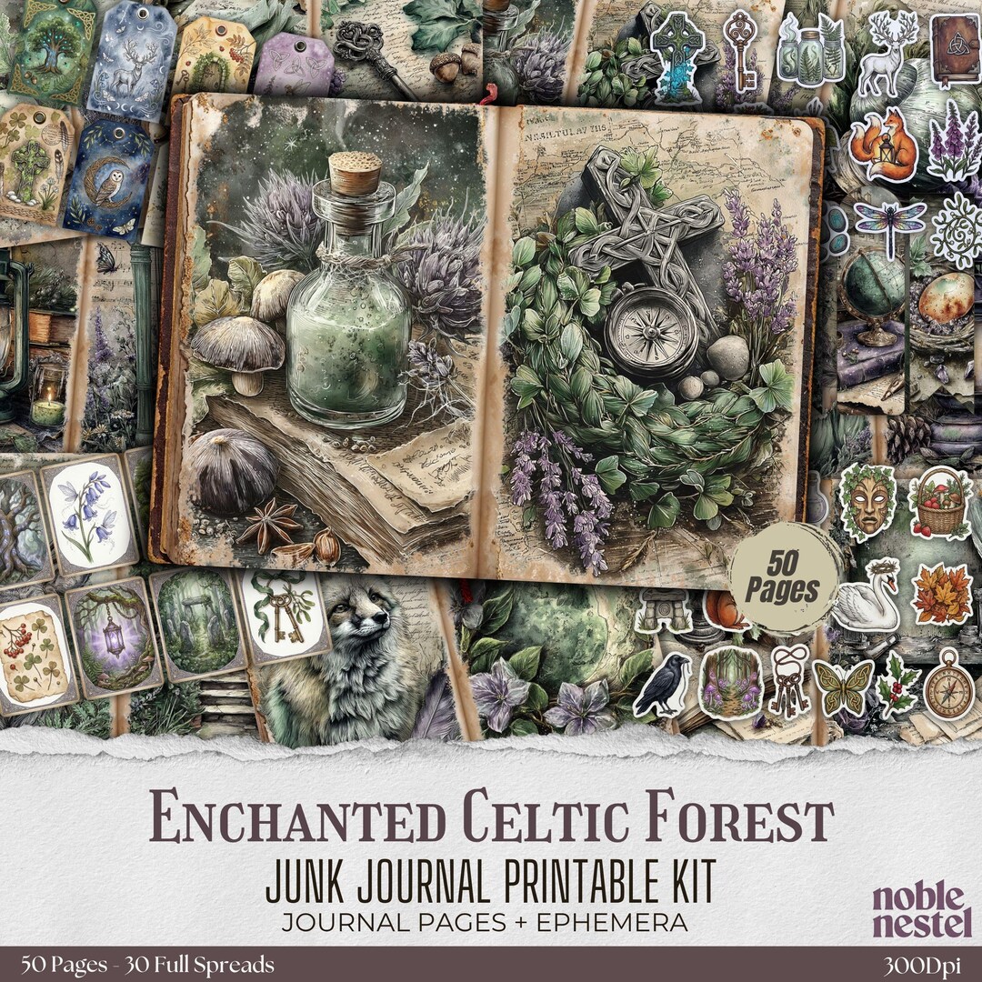 Enchanted Celtic Forest Junk Journal Kit | Printable Ephemera, Tags ...
