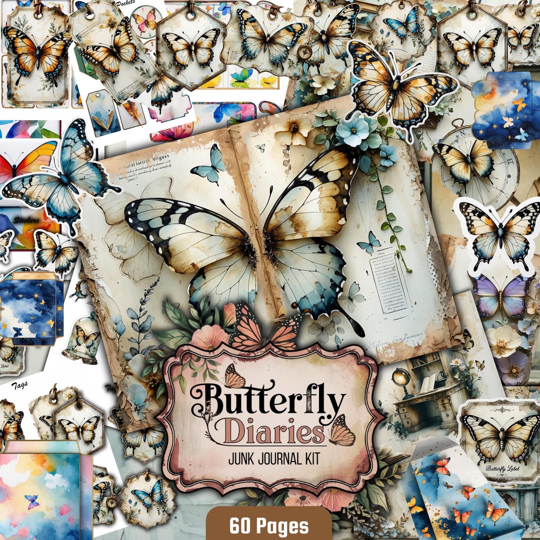 Butterfly Junk Journal Kit - Vintage Ephemera Digital Download ...