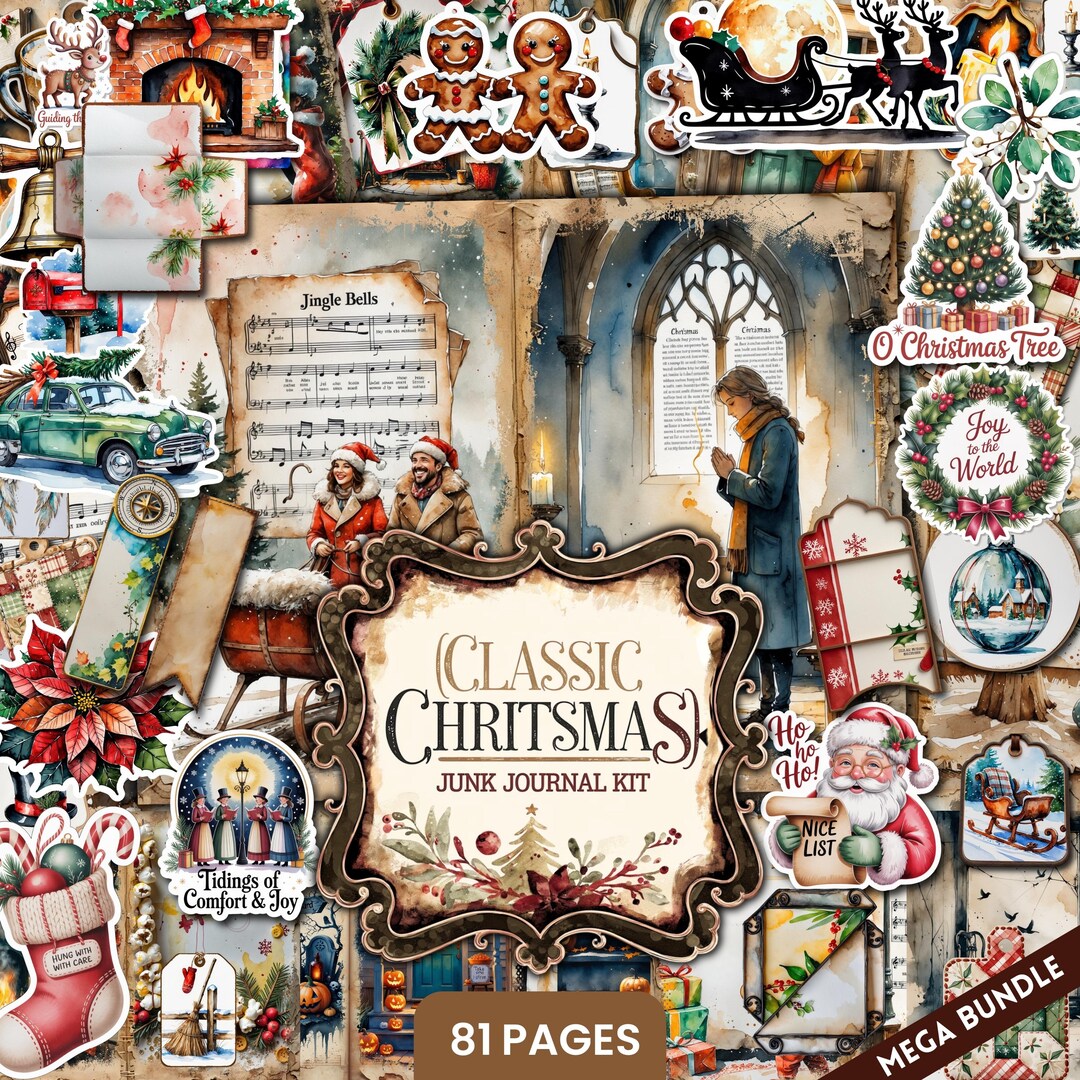 Classic Christmas Junk Journal Kit, Printable Vintage Holiday Ephemera ...