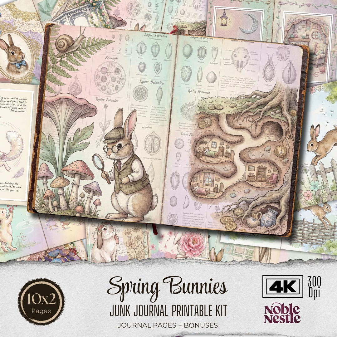 Vintage Spring Bunnies Junk Journal Kit | Digital Download Printable ...