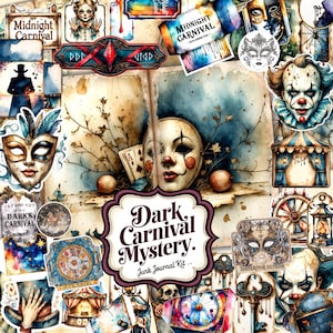 Dark Carnival Mystery Junk Journal Kit | Gothic Circus Ephemera | Folding Folios | DIY Scrapbook | Instant Download | Spooky Journal Pages