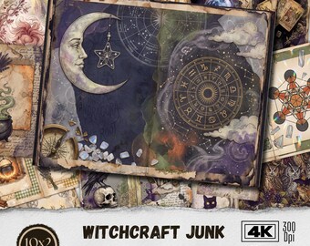 Witchcraft Junk Journal Kit | Vintage Witch Ephemera Pages | Digital Download Printable Scrapbook Paper | 22 Pages