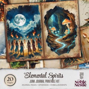 Elemental Journal Kit, Spirit Ephemera Printable, Fire Water Earth Air Pages, Mystical Scrapbook, Fantasy Paper Pack, Junk Journal Set