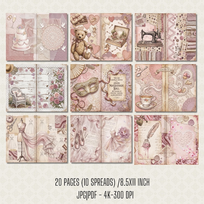 Pink Lace Junk Journal Paper | Vintage Rose Scrapbook Kit (4K Digital ...