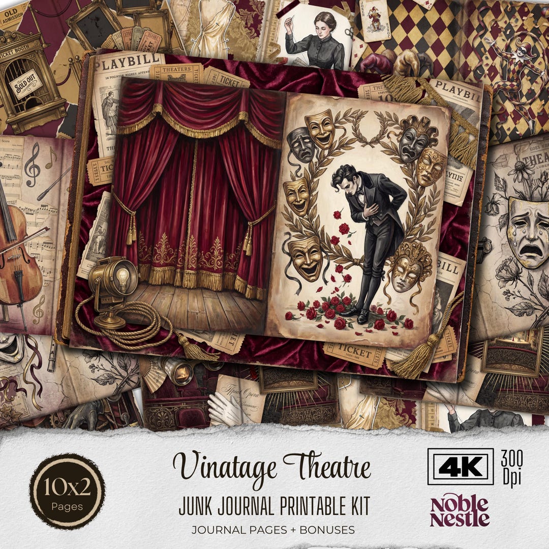 Vintage Theatre Junk Journal Kit | Digital Download Printable Paper ...