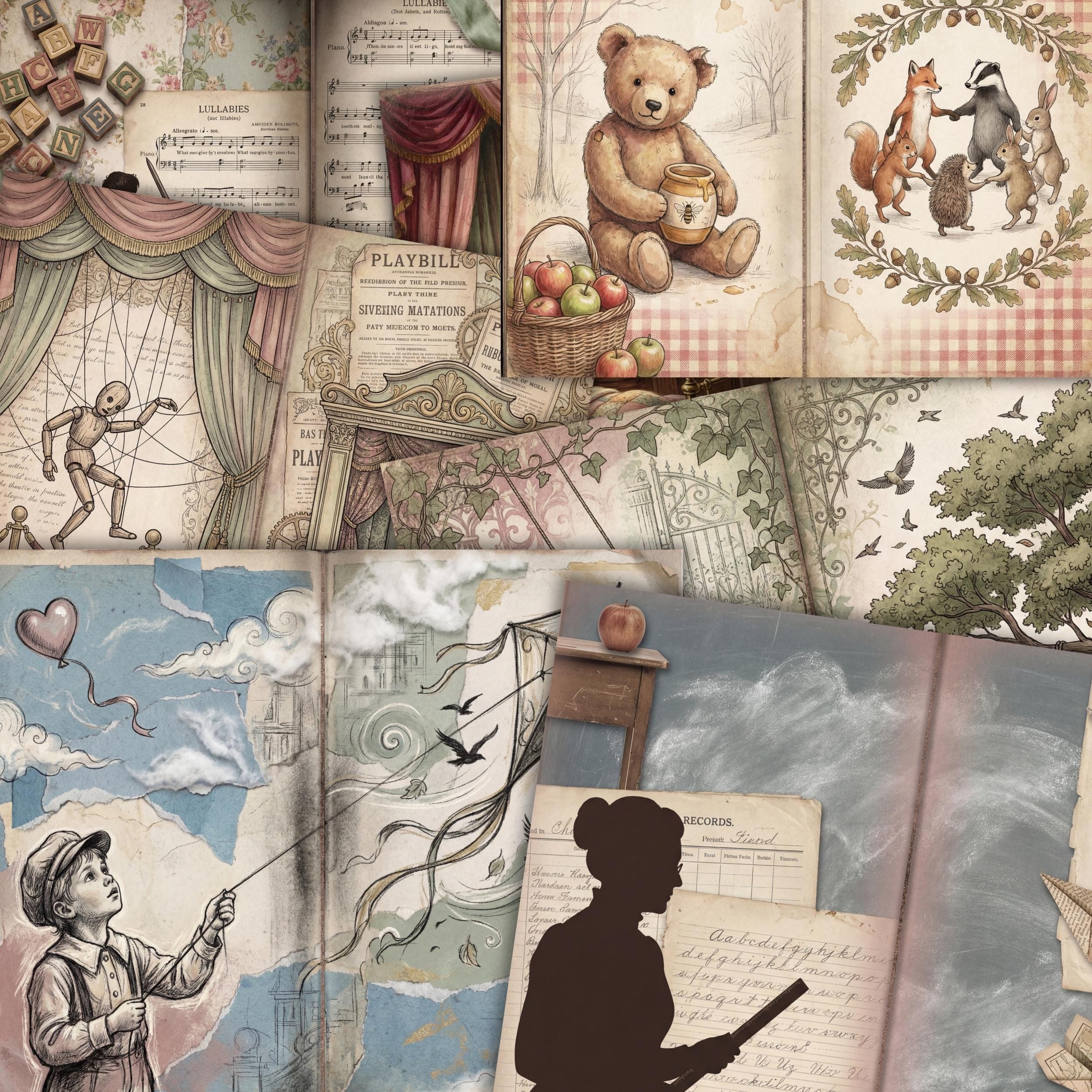 Victorian Children Digital Paper Pack | 4K Backgrounds Junk Journal ...