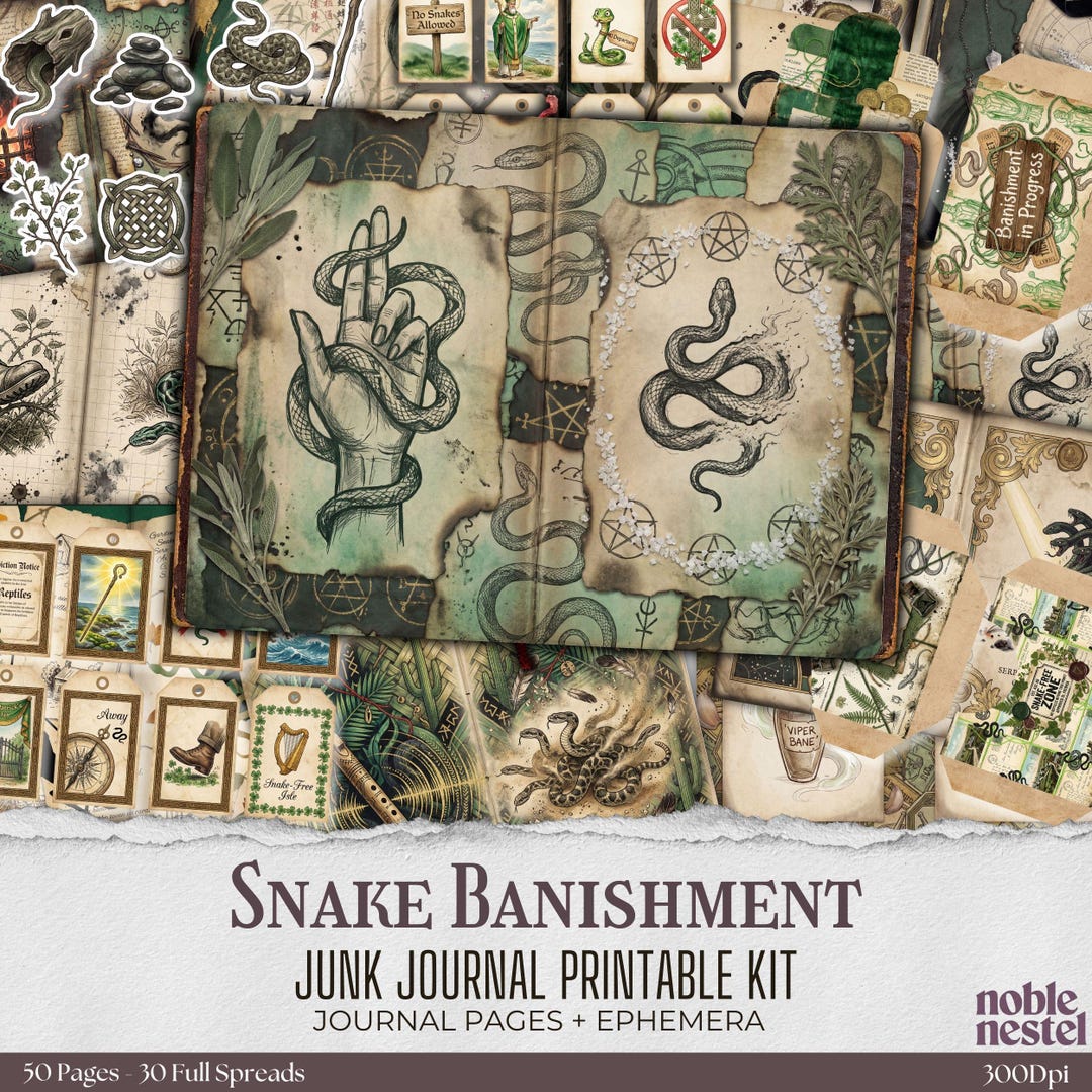 Snake Journal Snake-banishment Junk Journal Kit | Printable Ephemera & Fussy Cuts ...