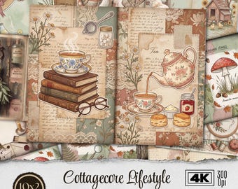 Cottagecore Junk Journal Kit | Printable Ephemera Digital Download - Vintage Cottage Lifestyle Scrapbook Paper - Farmhouse Graphics