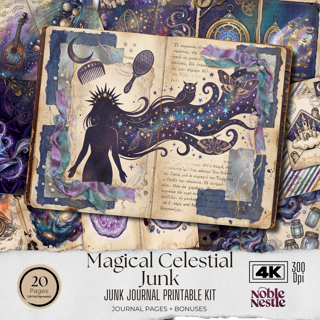 Celestial Junk Journal Paper | 4K Galaxy Scrapbook Pages (digital ...