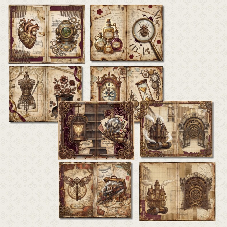 Victorian Steampunk Junk Journal Pages | 4K Digital Paper Pack ...