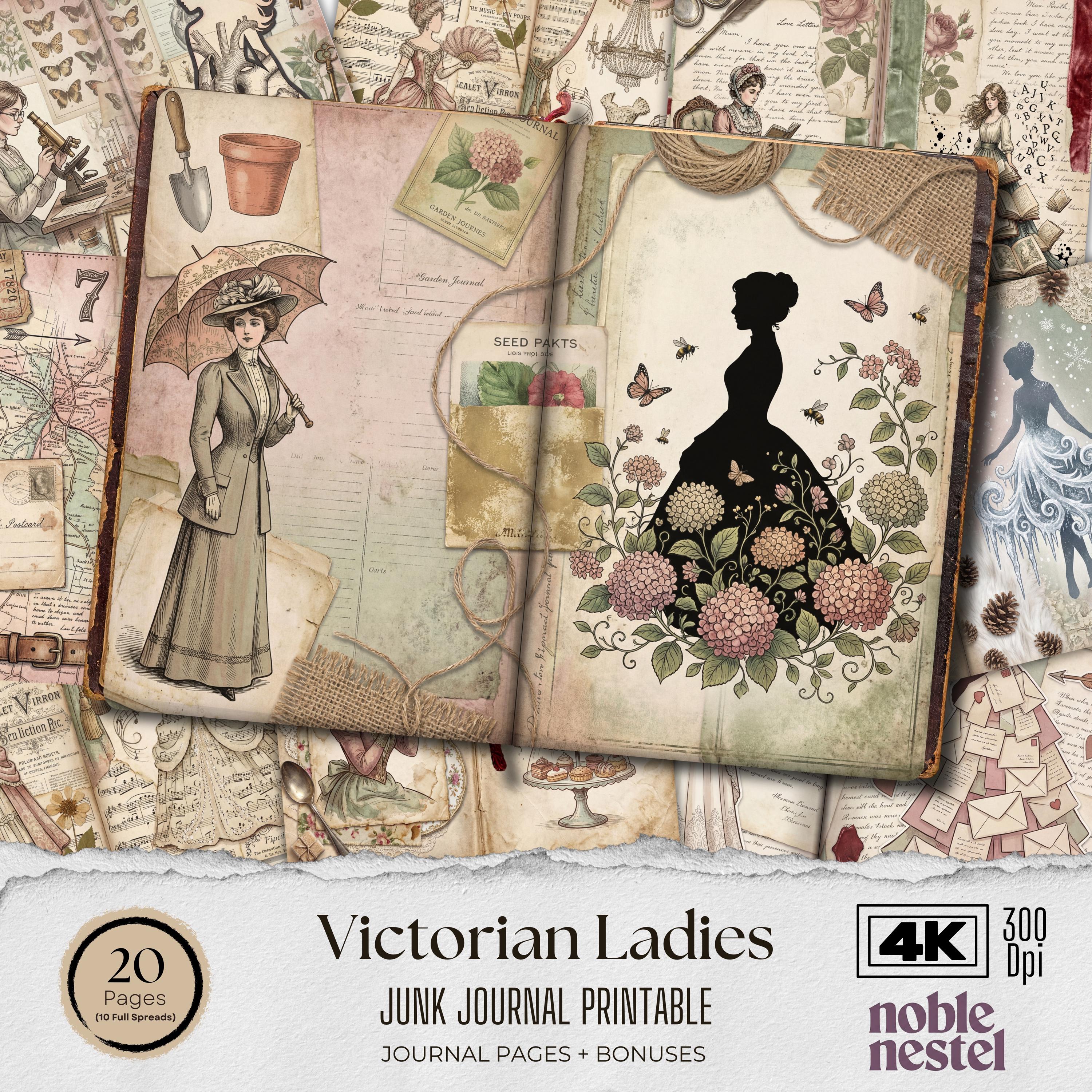 Victorian Ladies Junk Journal Pages | 4K Backgrounds Digital Paper Pack ...