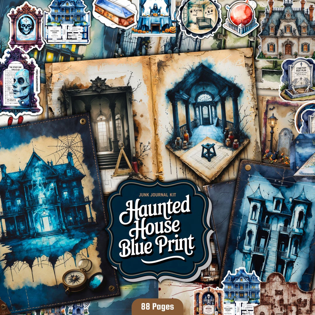 Haunted House Blueprint Junk Journal Kit: Spooky Gothic Ephemera ...
