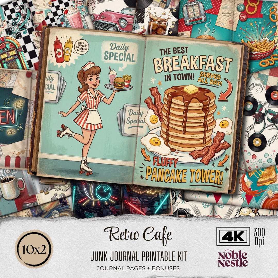 Retro Cafe Junk Journal Kit | Digital Download Ephemera | Vintage ...