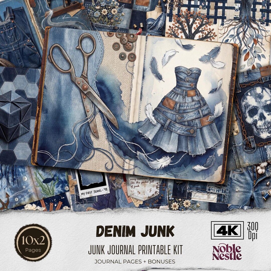 Denim Junk Journal Kit | Vintage Blue Jean Printable Ephemera ...