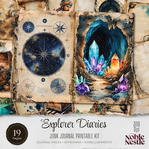 Explorer&#39;s Diary Junk Journal Kit: Vintage Travel Scrapbook (Digital Download)