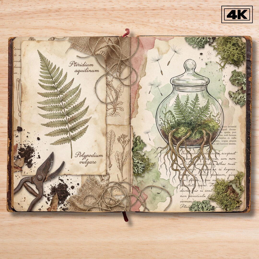 Botanical Junk Journal Kit - Vintage Diary Pages Digital Download ...