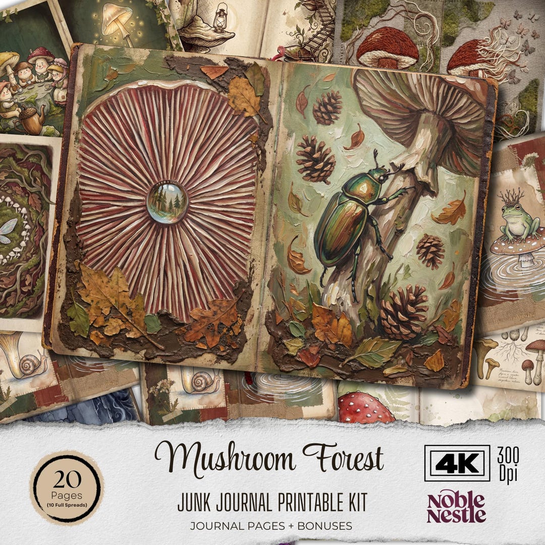 Mushroom Forest Junk Journal Kit | Vintage Printable Scrapbook Paper ...
