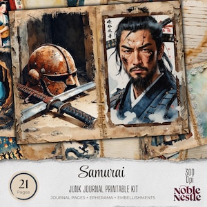 Samurai Junk Journal Kit | Ephemeraand Emblishments| journal Pages | Japanese Warrior Printable Set | Scrapbooking DIY Kit | Fighter journal