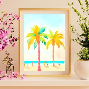 Digital Printable Beach Wall Art, Palm Tree Prints for Children&#39;s Room Decor, Coastal Beach House Artwork, Instant Download Beach Art