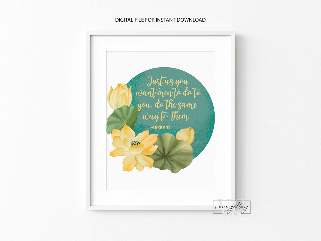 Luke 631 Golden Rule Wall Art, Bible Verse Gifts, Yellow Flower Wall