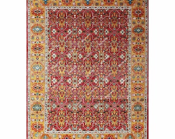 9X12 Quick Ship| Pile Hand-Knotted Rug | DARK Red Area Rug |New handmade Wool Rug. 15 knot per square inch rare find rug.