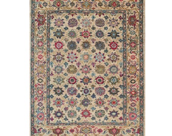 9X12 Quick Ship| Pile Hand-Knotted Rug | Muted creem Area Rug |New handmade Wool Rug. 15 knot per square inch rare find rug.