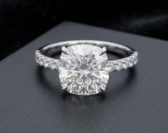 3 CT Cushion Cut Moissanite Solitaire Engagement Ring for Women 925 Sterling Silver Wedding Proposal Ring Minimalist Bridal Anniversary Gift