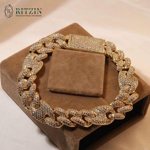 Bransoletka z ogniwami kubańskimi Iced Out/Diamenty hodowane laboratoryjnie VVS/Hip Hop Miami Style na prezent dla mężczyzn/Ręcznie robiona bransoletka z okrągłymi diamentami