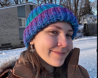 Handmade Knit Beanie | Ready to Ship Winter Hat | Double-Strand Acrylic Yarn | Unisex Slouchy Beanie | Choose Your Color