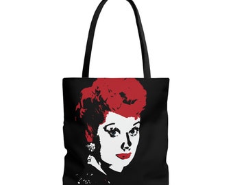 Funny Woman Lucille Ball Tote Bag - Gift for Improviser, Theater, Performer, Comedian, Actor - Red and Black Tote Bag