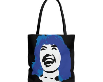 Funny Woman Lily Tomlin Tote Bag - Gift for Improviser, Theater, Performer, Comedian, Actor - Blue and Black Tote Bag