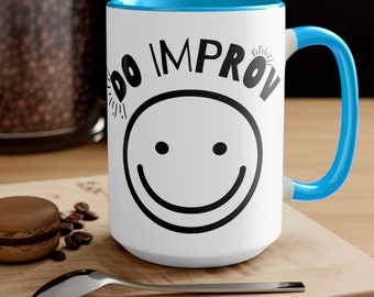 When Life Gets Boring, Do Improv Two-Tone Coffee Mug, 15oz - Gift for Improviser, Performer, Actor, Comedian - Improv Comedy