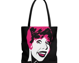 Funny Woman Carol Burnett Tote Bag - Gift for Improviser, Theater, Performer, Comedian, Actor - Pink and Black Tote Bag