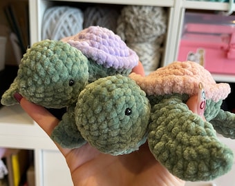Handmade Crochet Turtle | Stuffed Animal Plush Velvet Yarn Gifts |