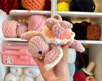 Pink Bow Turtle | Handmade Crochet Toy | Soft Velvet Yarn