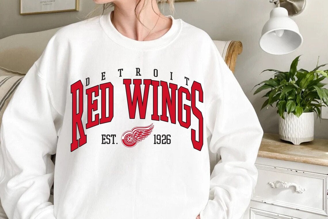 NHL Detroit Red Wings Back Court Grey Crew Neck Sweatshirt