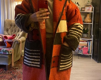 Handmade Upcycled Retro 1970s Vintage  Blanket Coat